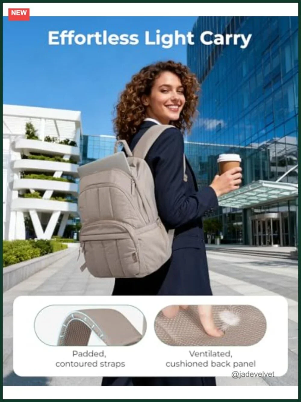 Quilted Laptop Backpack for Women, College Travel Bookbag with Padded Sleeve,